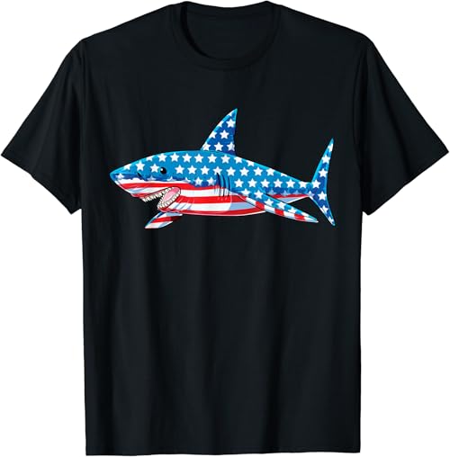 Shark American Flag T shirt 4th of July Kids Boys Jawsome