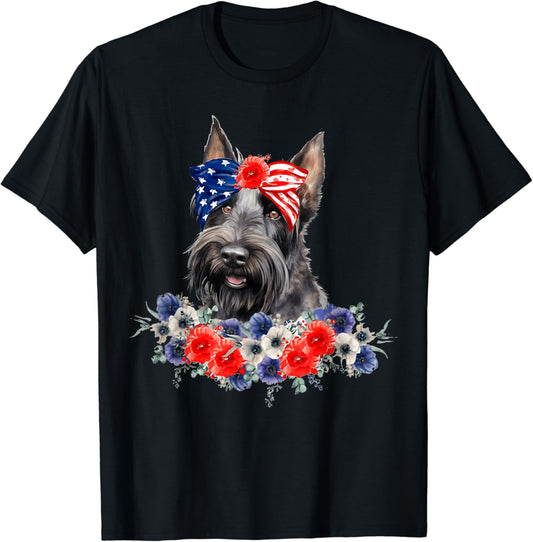 Scottish Terrier Dog Bandana American Flag 4th Of July T-Shirt