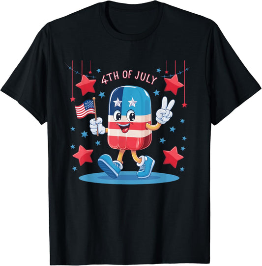 4th Of July Patriotic Popsicle Boys USA Flag T-Shirt