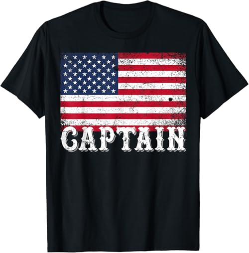 American Flag 4th of July Captain T-Shirt for Boat Owners T-Shirt