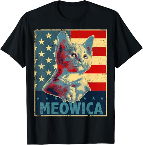 Meowica Cat 4th of July Patriotic American Flag Gift Women T-Shirt