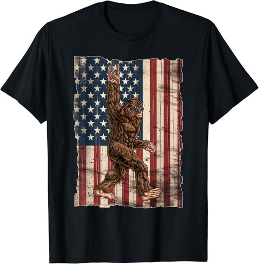 Bigfoot 4th Of July Fourth Patriotic USA Flag Sasquatch T-Shirt