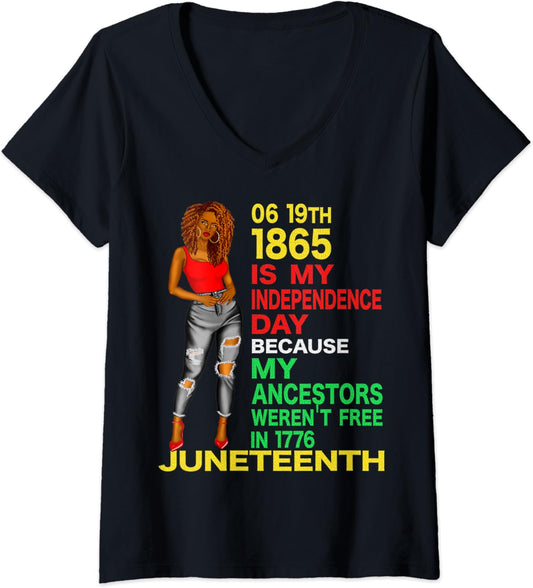 Womens Happy Juneteenth Is My Independence Day Free Black Women V-Neck T-Shirt