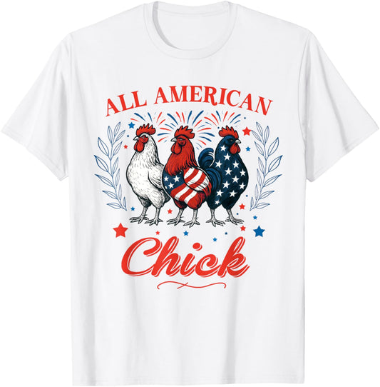 All American Chick Red White Blue Chicken 4th of July Mens T-Shirt