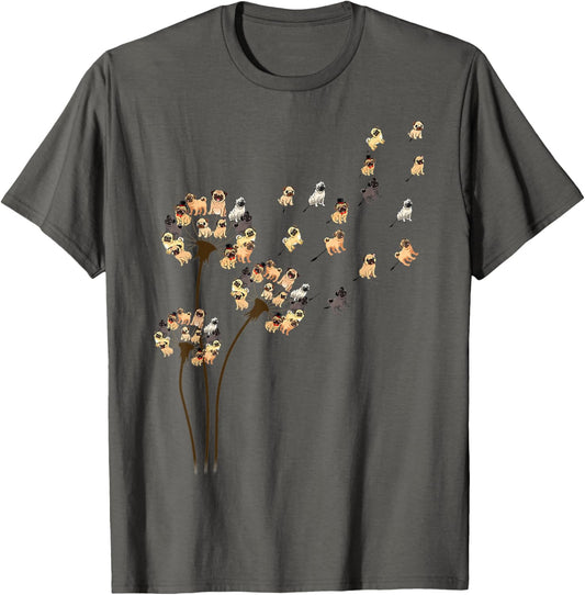 Flower Pug Dog Dandelion Funny Animals Lover T-Shirt