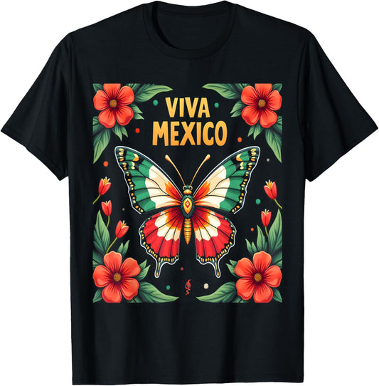 Viva Mexico Mexican Independence Day Butterfly Mexico T-Shirt