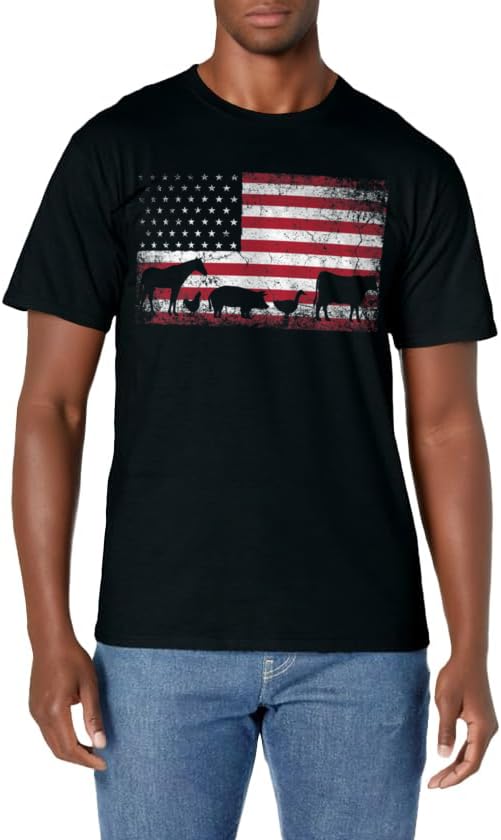 American Flag 4th of July Chicken Horse Cow Pig T Shirt Farm