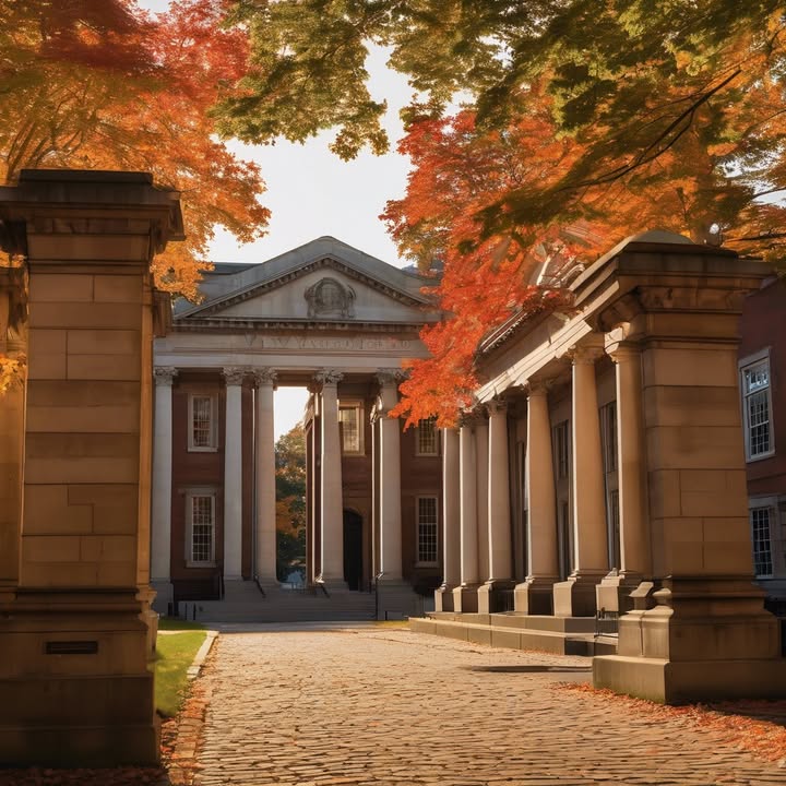 Lamplight reflecting on cobblestones after dark.