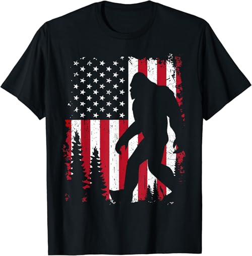 Bigfoot 4th of July American USA Flag Patriotic Kids T-Shirt