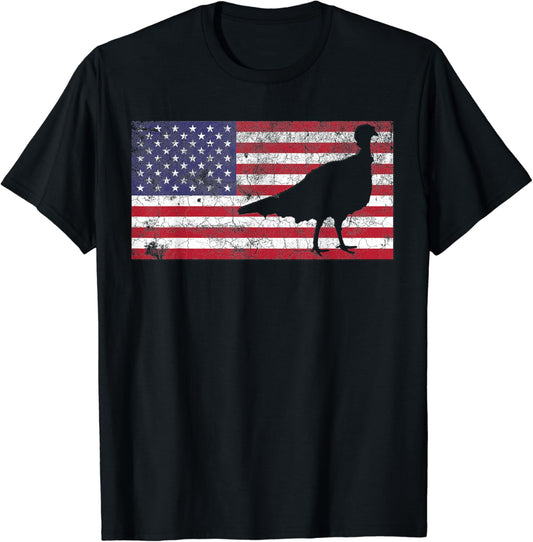 Turkey Hunting T Shirt American Flag USA 4th of July Bird