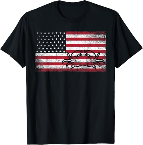 Crab Fisherman American Flag 4th of July T Shirt Crabbing T-Shirt