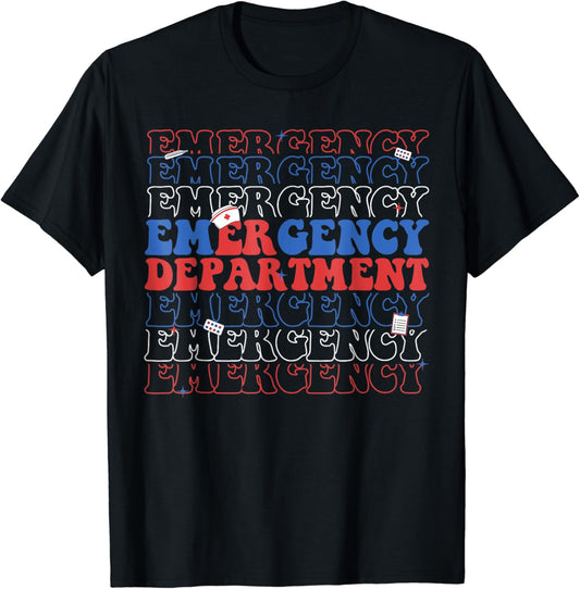 Emergency Department Funny Nurse 4th of July Day USA Flag T-Shirt