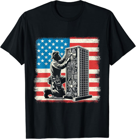 Patriotic American Flag 4th Of July HVAC Technician Tech T-Shirt