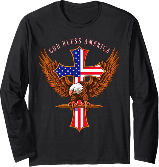 Patriotic USA Christian Jesus God Bless America 4th of July Long Sleeve T-Shirt