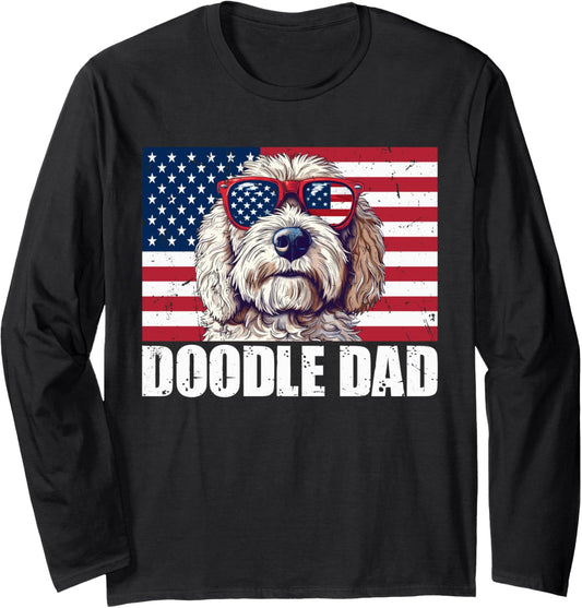 Doodle Dad Goldendoodle American Flag Dog Lover 4th of July Long Sleeve T-Shirt