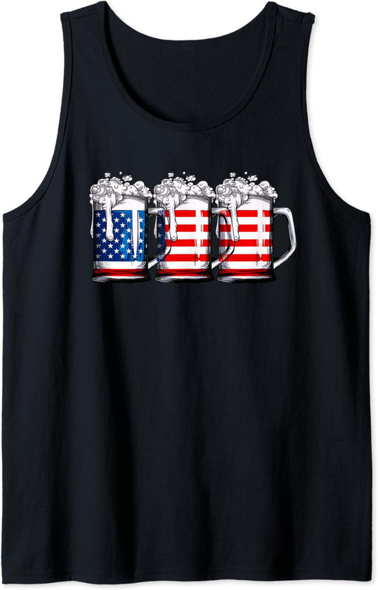 Beer American Flag 4th of July Men Women Merica USA Drinking Tank Top