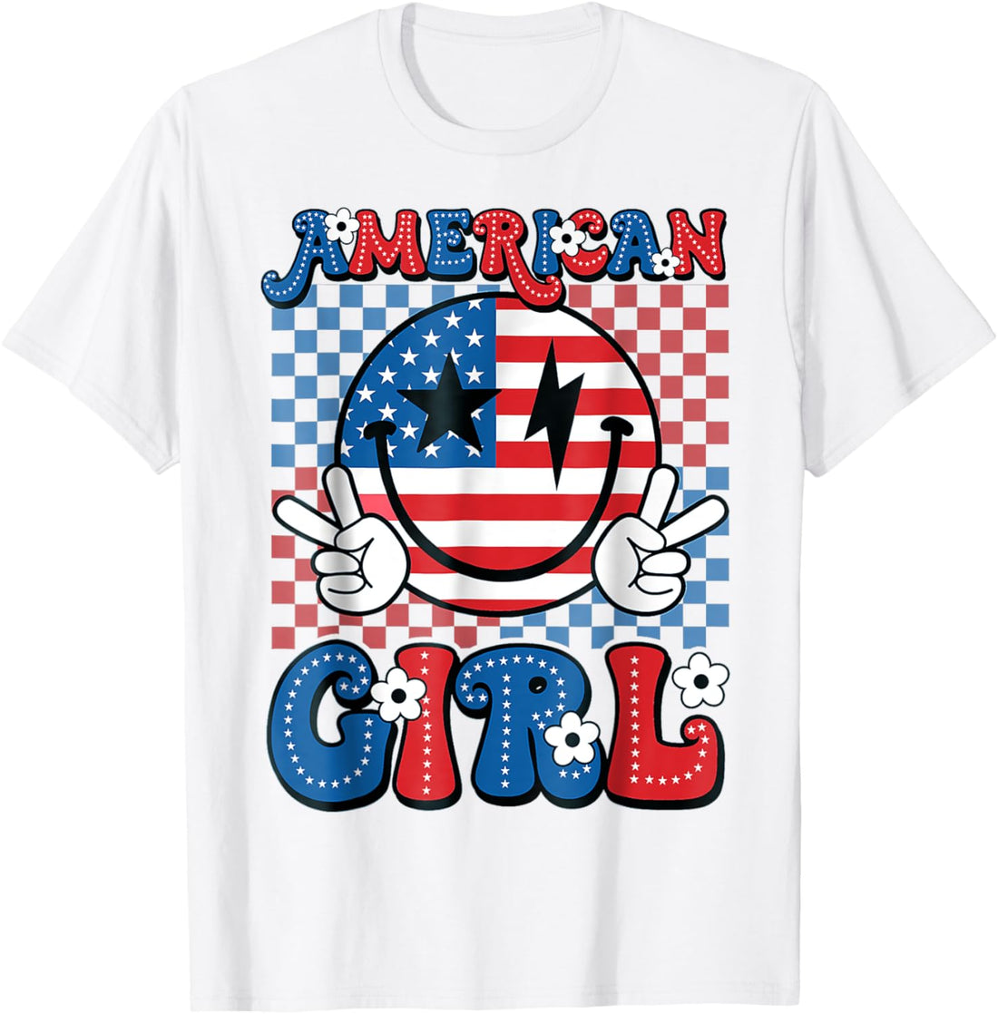 Retro Groovy Fourth 4th Of July Smile American Girl T-Shirt