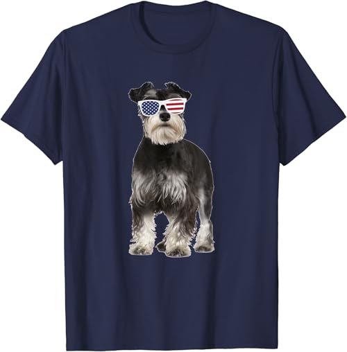 Miniature Schnauzer Wearing Sunglasses 4th Of July Dog Shirt