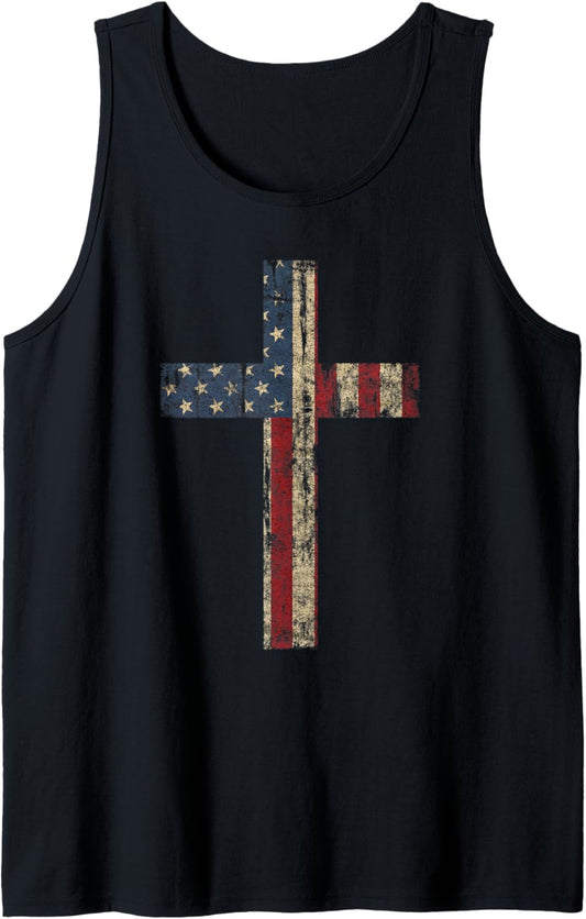 PATRIOTIC CROSS - American Flag Faith US Independence Day Tank Top