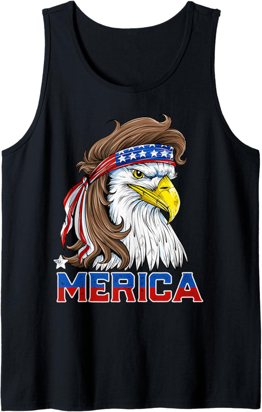 Merica Eagle Mullet 4th of July Men Women American Flag USA Tank Top