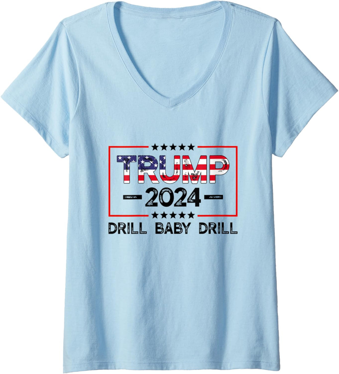 Womens Trump 2024 Drill Baby Drill 4th Of July Independence Day V-Neck T-Shirt