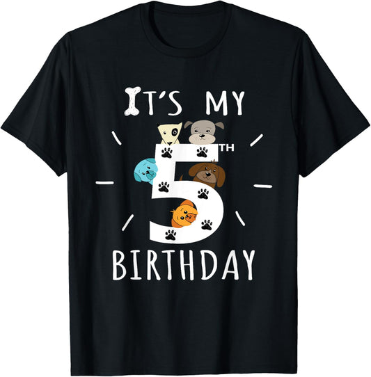 It's My 5th Birthday Dog Lover Theme 5 Years Old Puppy T-Shirt