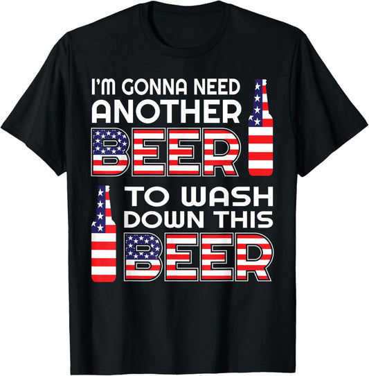 Funny Beer Drinking USA Flag 4th of July T-Shirt