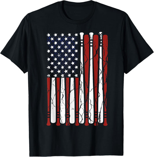 Vintage American Flag Baseball Men Boys Apparel Dad 4th July T-Shirt