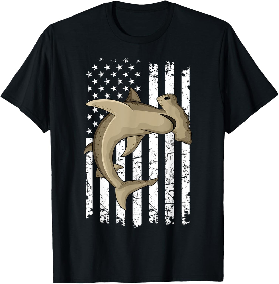 Hammerhead Shark US FLag American Independence Day T-Shirt
