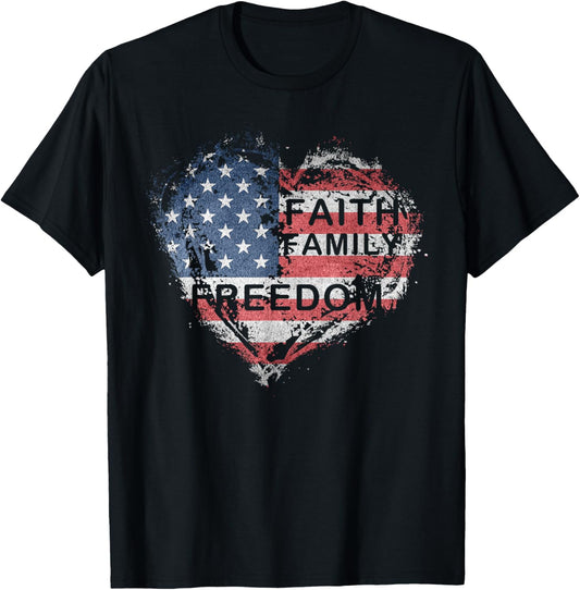 Faith, Family, Freedom Independence Day Heart T-Shirt