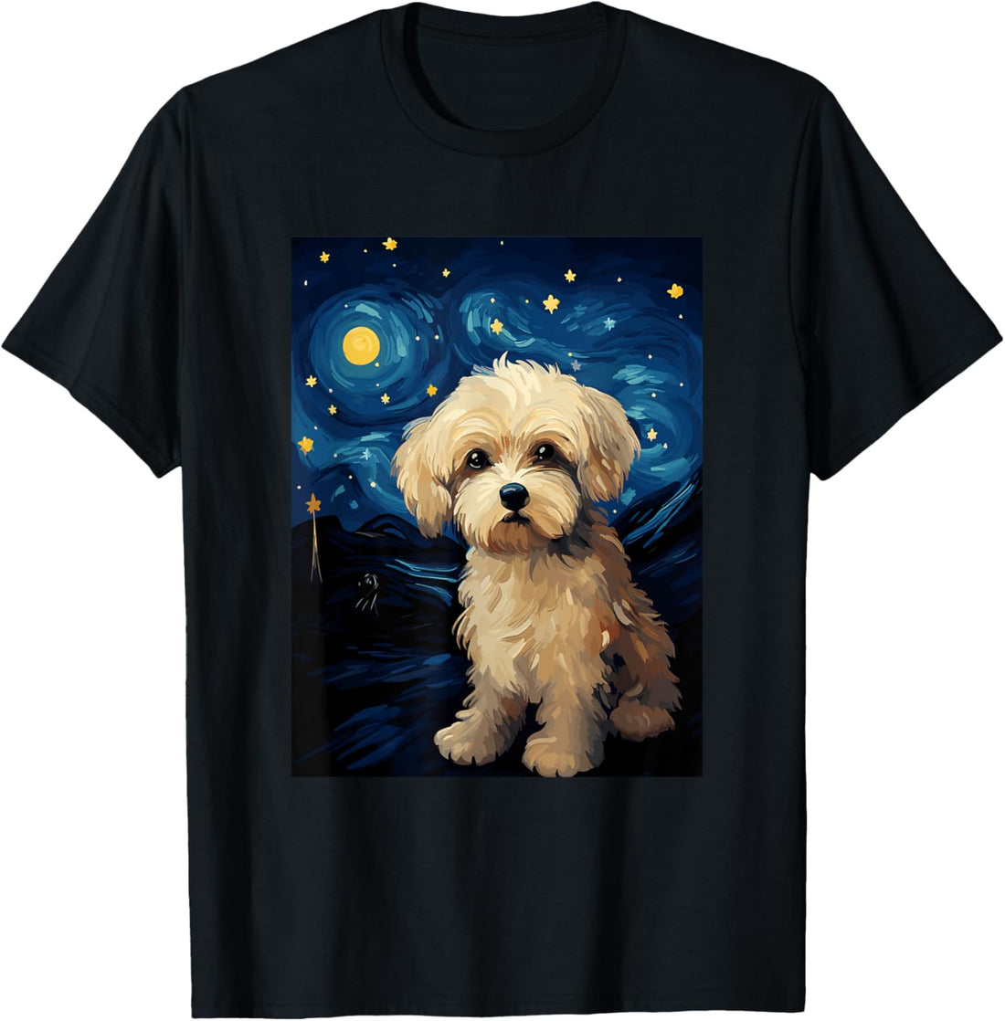 Maltipoo Dog Starry Night Van Gogh Art Lover T-Shirt
