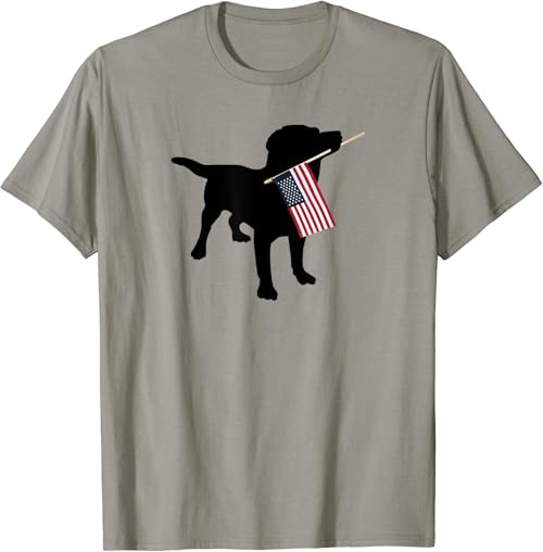 Black Lab Dog Holding July 4th Patriotic USA Flag T-shirt
