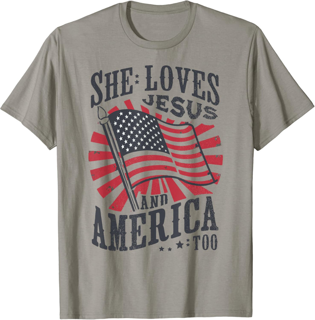 She Loves Jesus And America Too Flag Christian 4th Of July T-Shirt